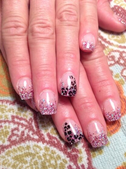 Sculpted Gel Nails with Cheetah and Glitter